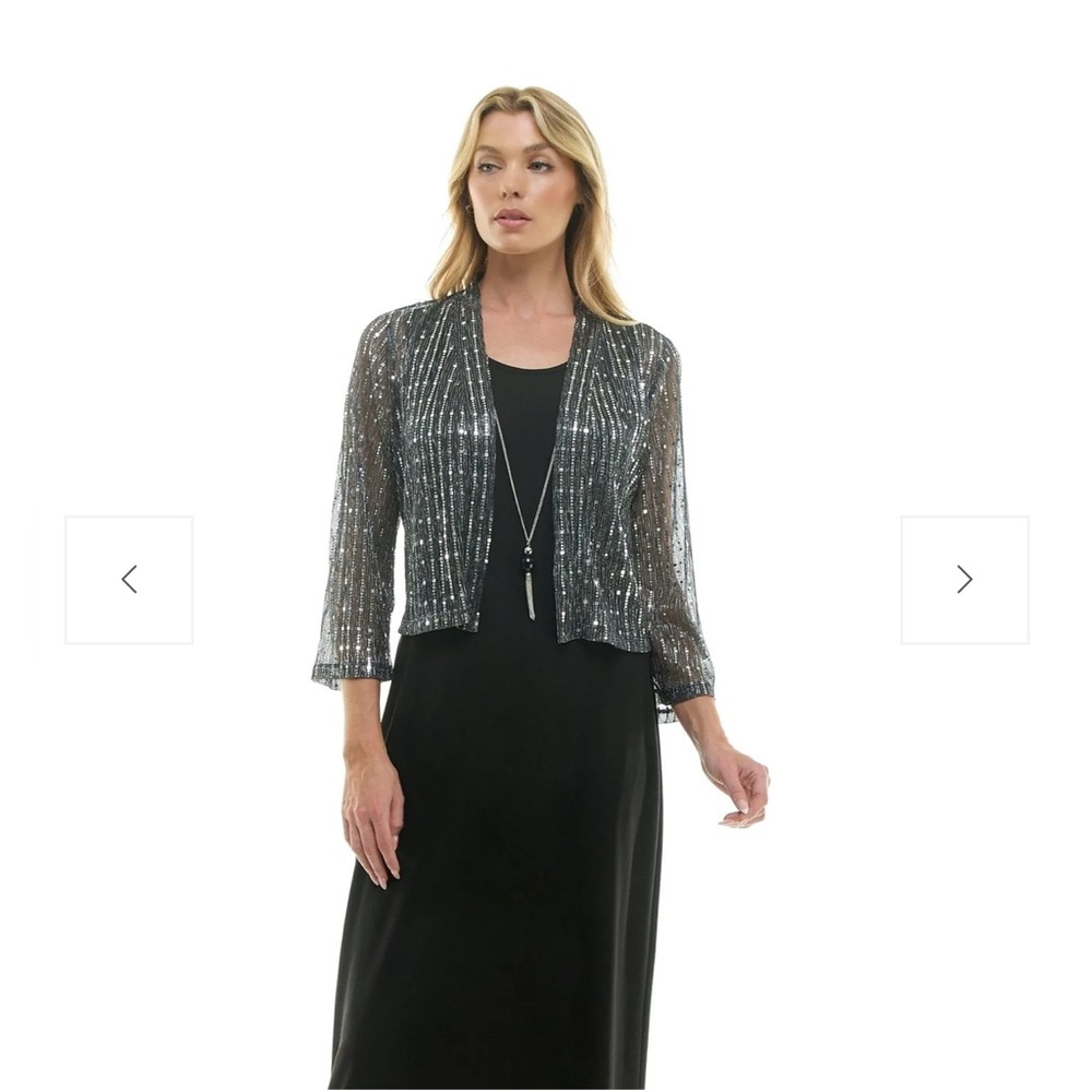 NWT Maxi dress & jacket;sparkling jacket over tank dress,necklace Silver/Black,L - Picture 2 of 12